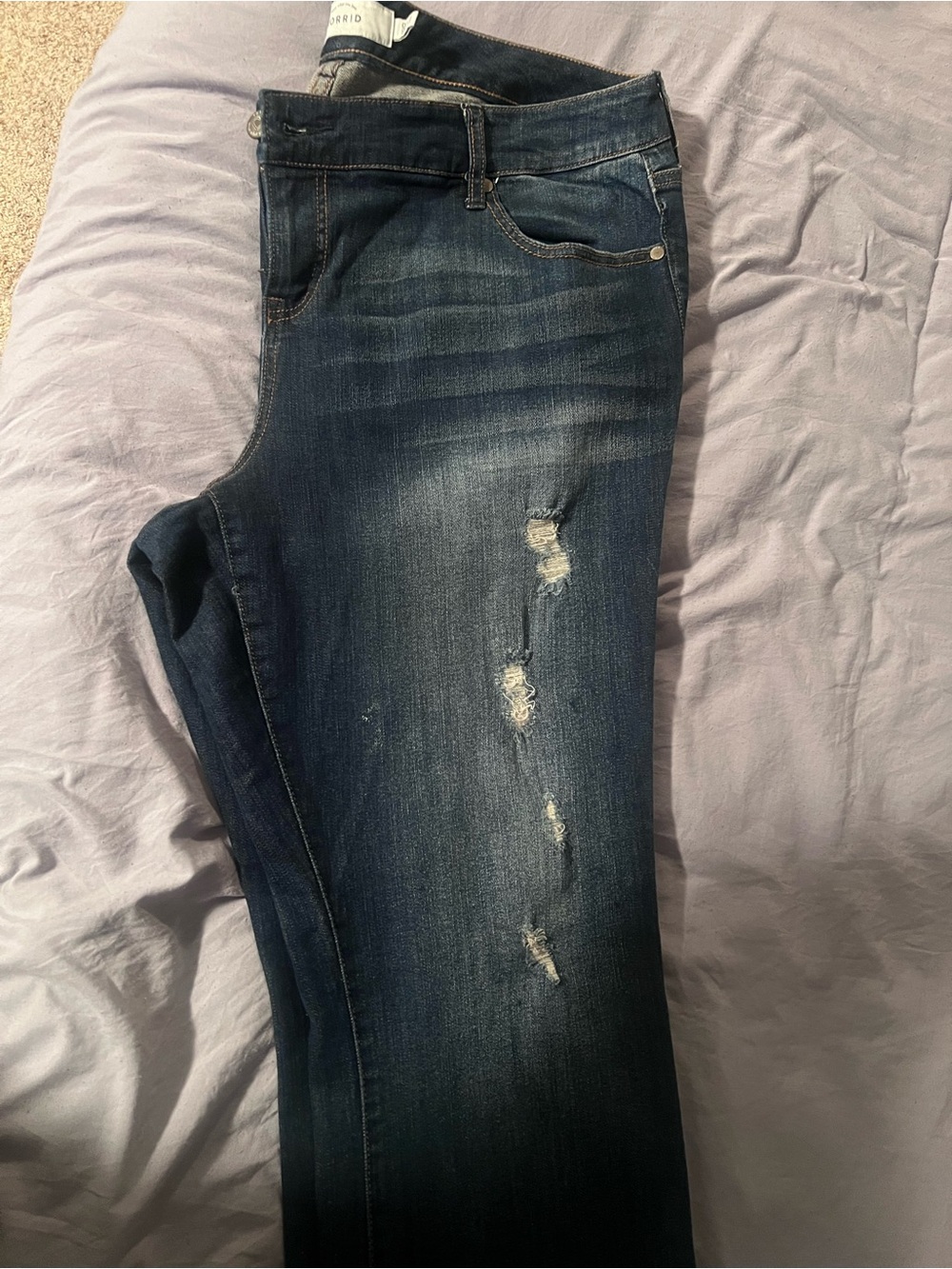 torrid Dark Blue Boot Cut Jeans with Distressed Detail